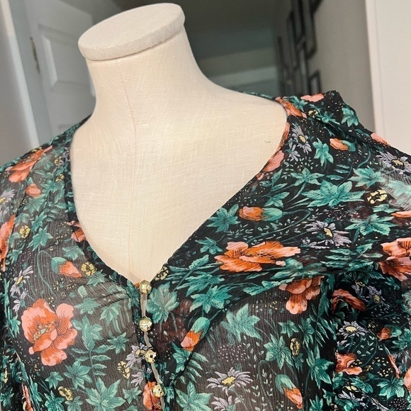 THE KOOPLES asymmetrical ruffle trimmed poppie field semi sheer blouse - Picture 15 of 16